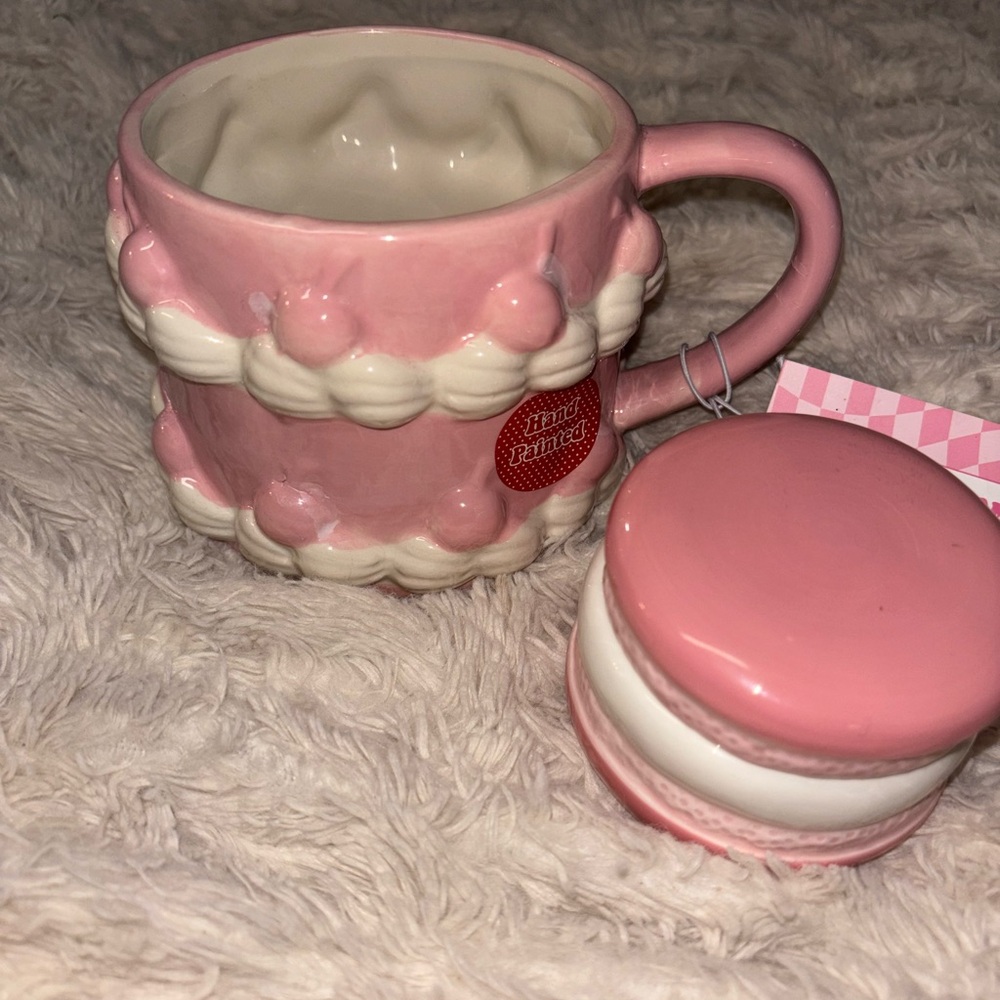 💕 Valentine's Day Pink Cherry Cake Mug & Pink Macaron Jewelry Box / Trinket Box
